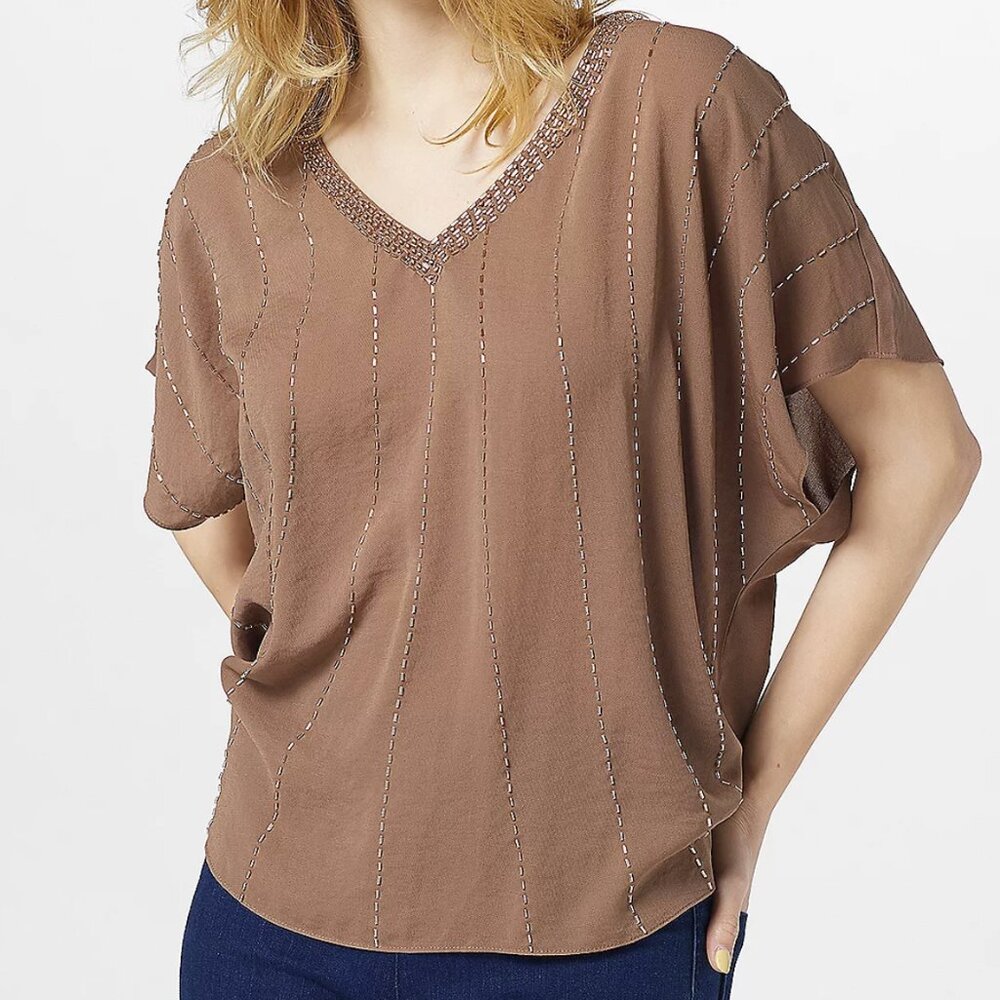 The Muses Closet Butterfly Blouse with Beading Detail  13399